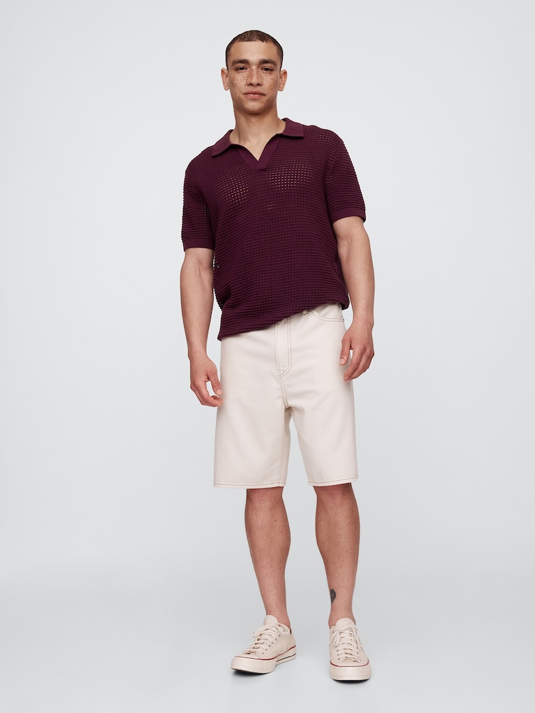 Crochet Johnny Collar Polo Shirt