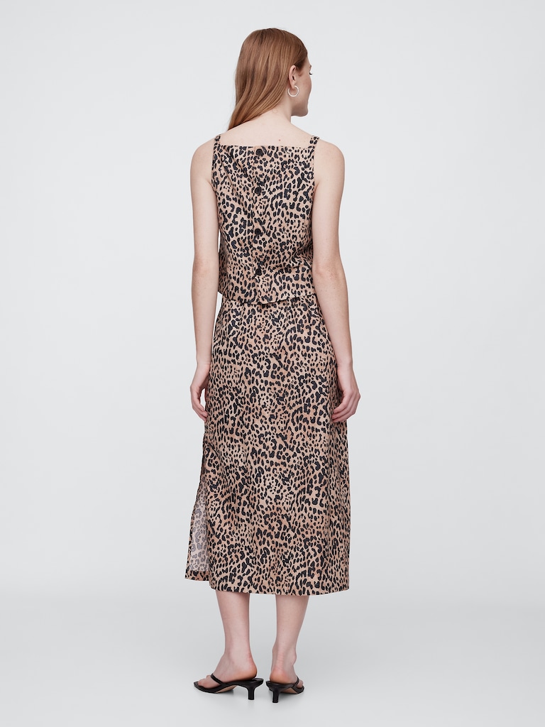 Linen-Blend Maxi Slip Skirt