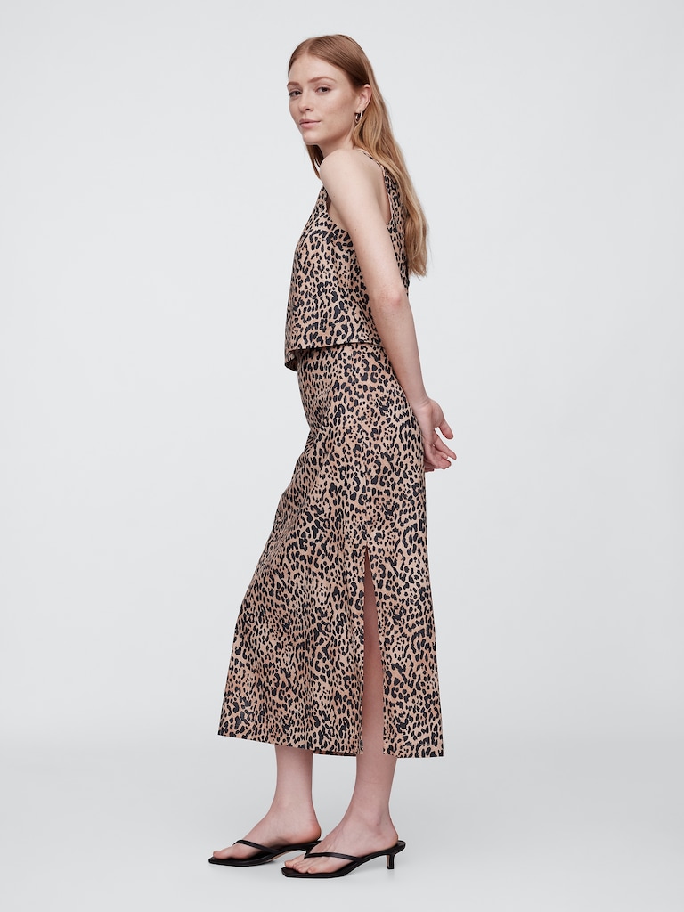 Linen-Blend Maxi Slip Skirt