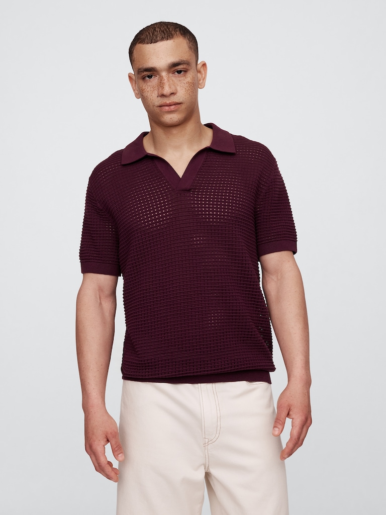 Crochet Johnny Collar Polo Shirt