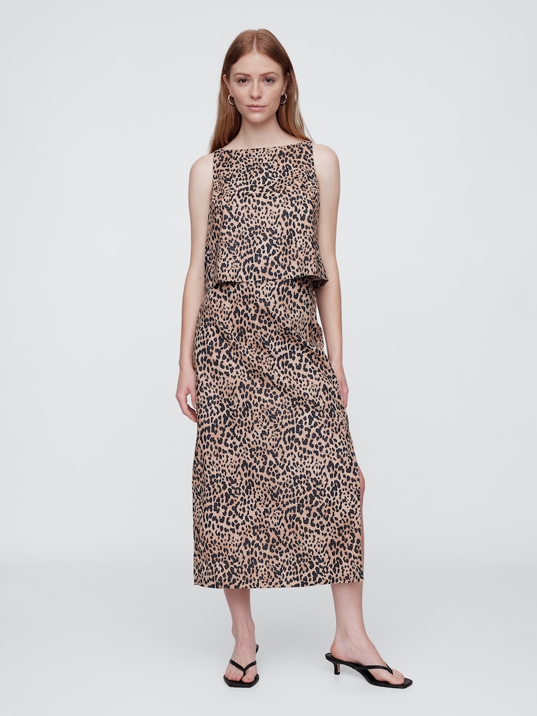 Linen-Blend Maxi Slip Skirt