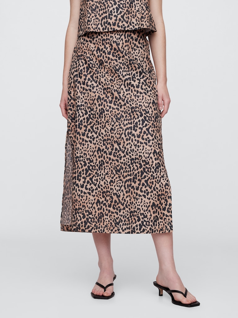 Linen-Blend Maxi Slip Skirt