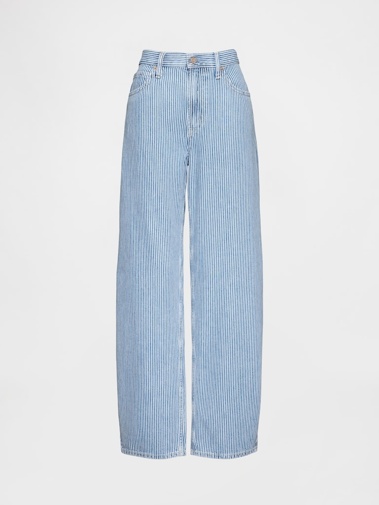 High Rise UltraSoft Denim Stripe Barrel Jeans