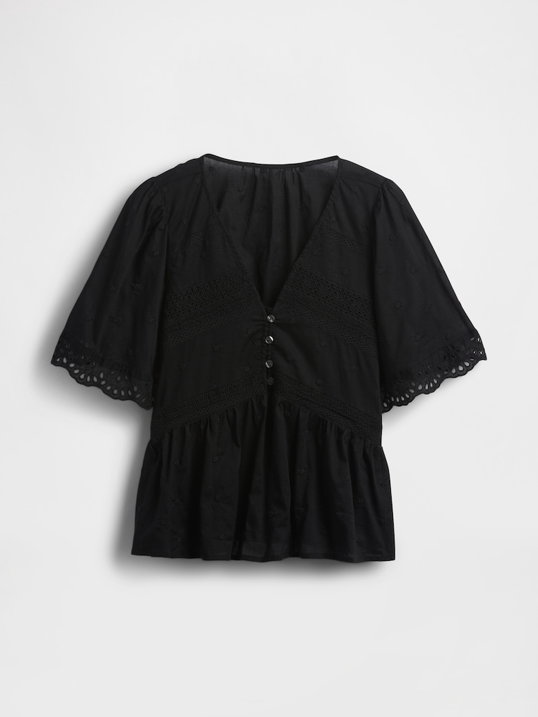 Lace-Trim Flutter-Sleeve Top
