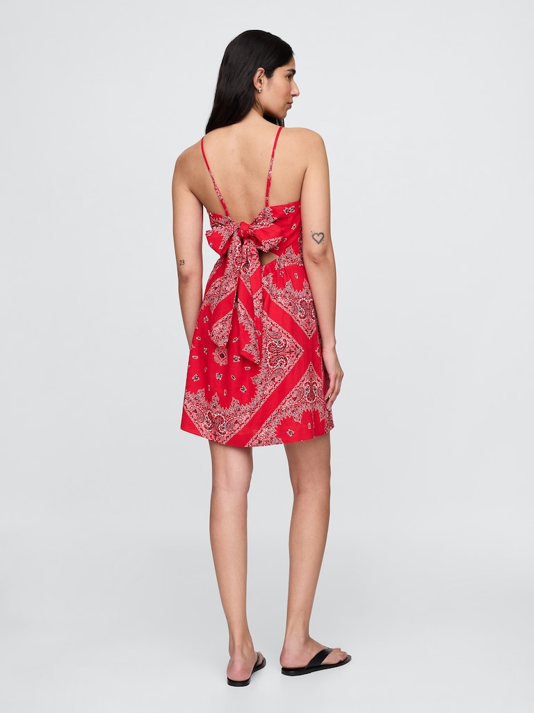 Linen-Blend Tie-Back Mini Dress