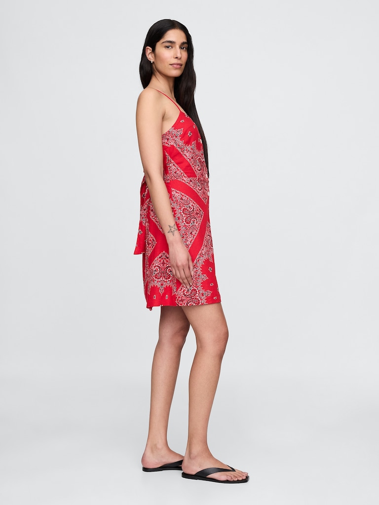 Linen-Blend Tie-Back Mini Dress