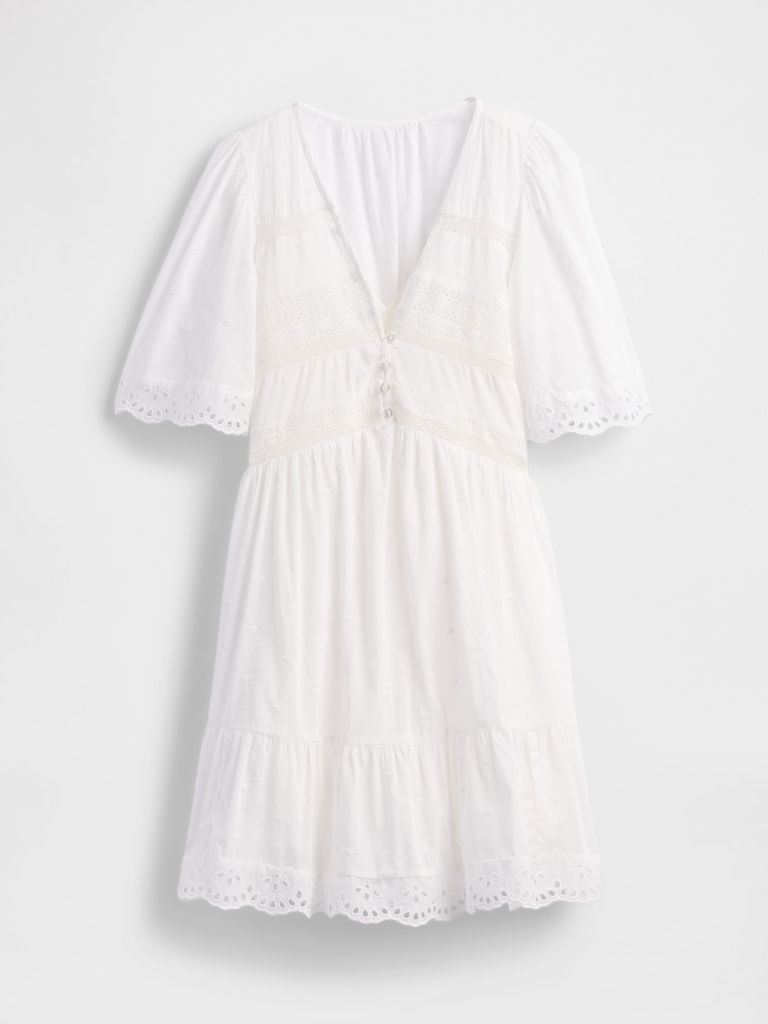Flutter-Sleeve Eyelet Mini Dress