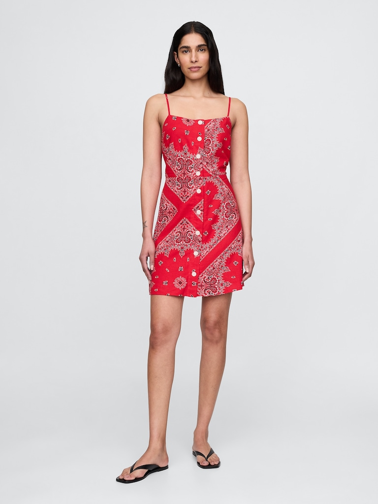 Linen-Blend Tie-Back Mini Dress