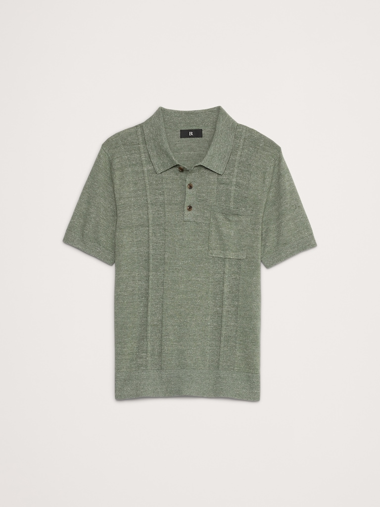 Linen-Cotton Ribbed Sweater Polo