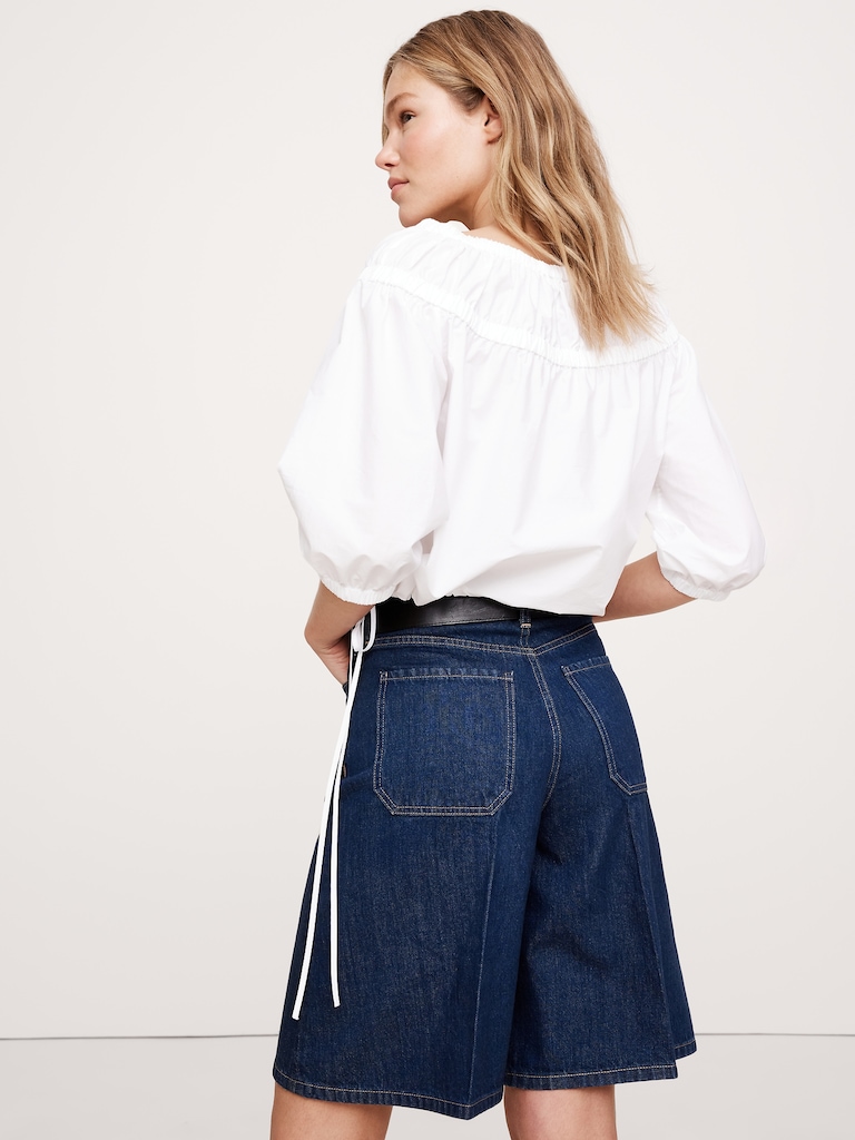 Haut ruché en popeline à ourlet ballon