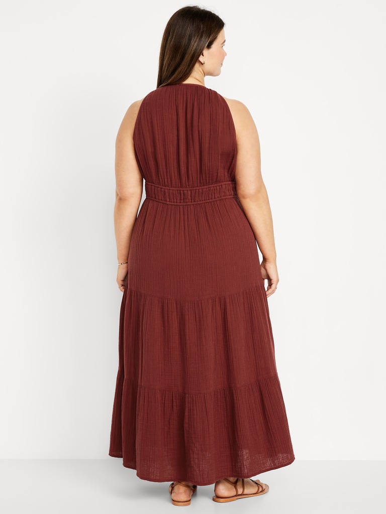 Fit & Flare Crinkle Gauze Maxi Dress