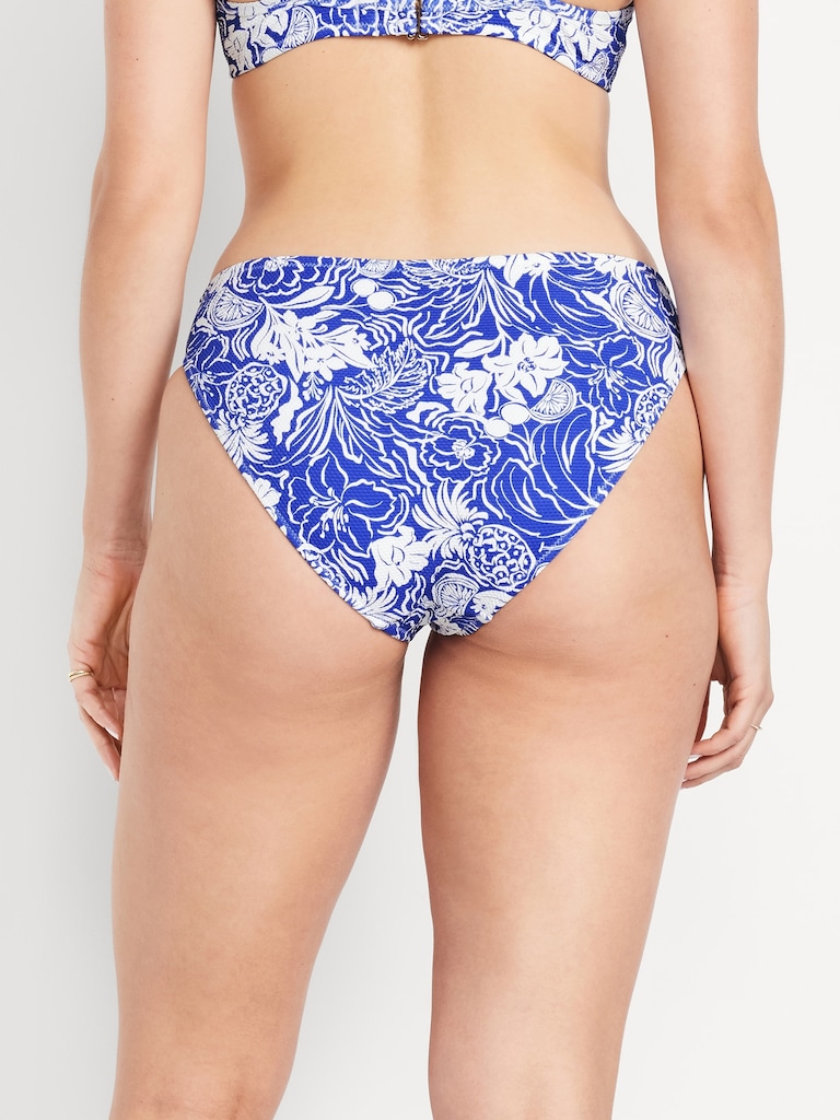 Mid-Rise Textured Bikini Swim Bottoms