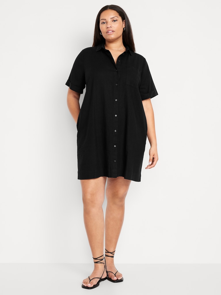 Linen-Blend Shirt Dress