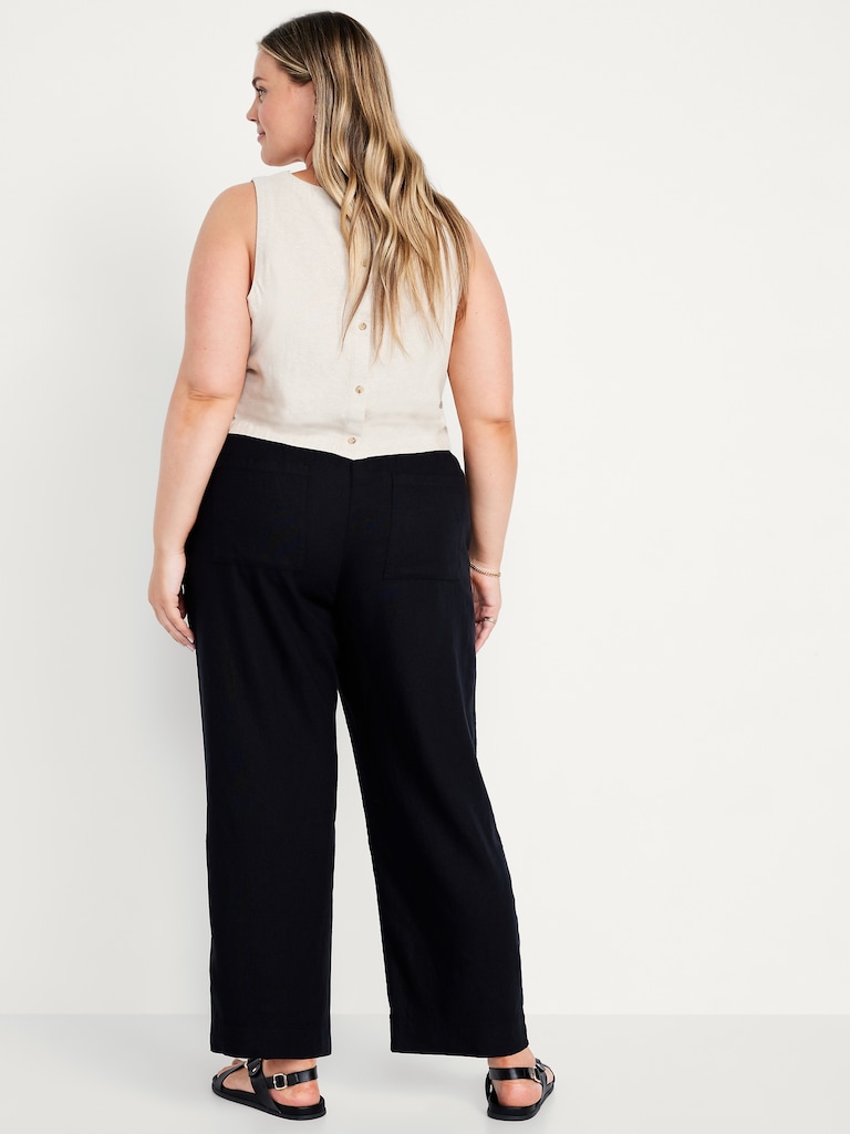 High-Waisted Linen-Blend Straight Pants