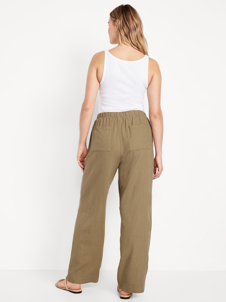 High-Waisted Linen-Blend Straight Pants