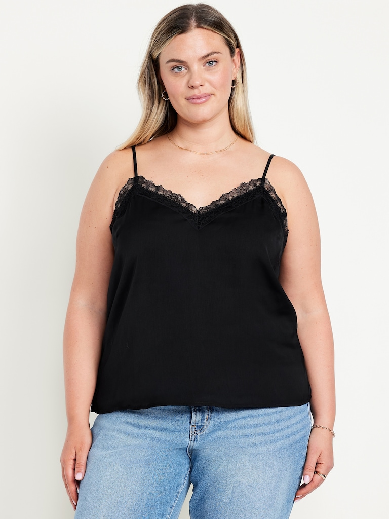Lace-Trim Satin Cami Top