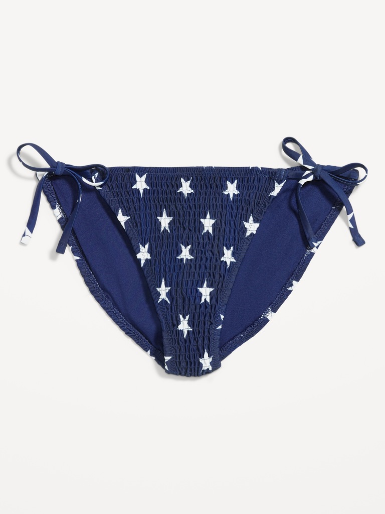 Mid-Rise Textured String Bikini Swim Bottoms