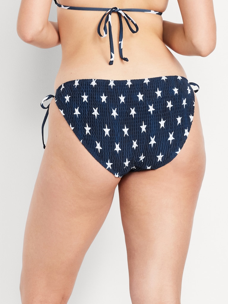 Mid-Rise Textured String Bikini Swim Bottoms