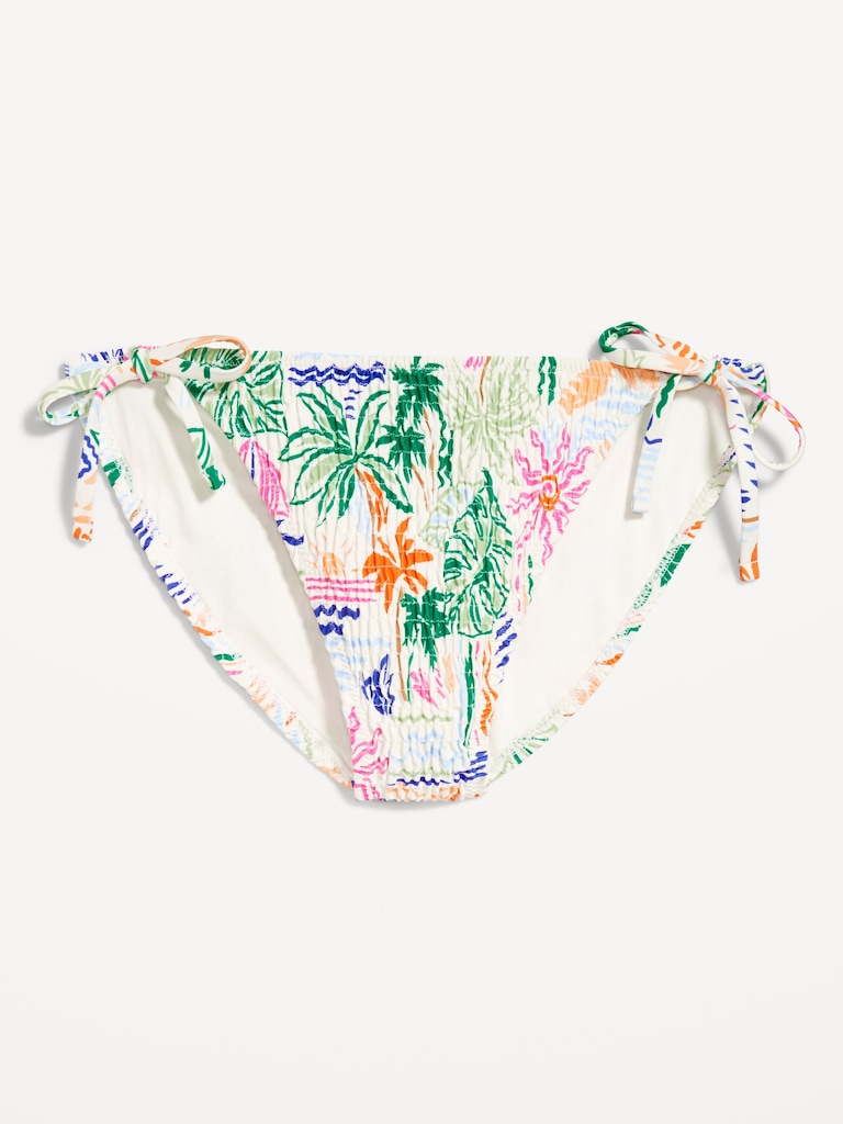 Mid-Rise Textured String Bikini Swim Bottoms