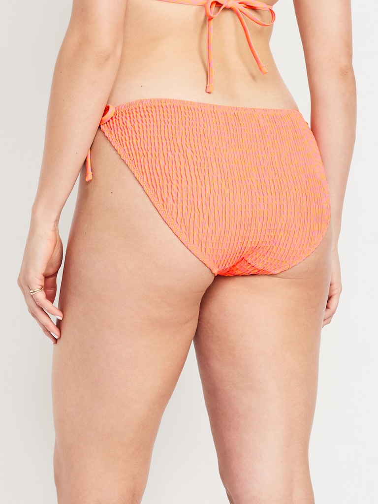 Mid-Rise Textured String Bikini Swim Bottoms
