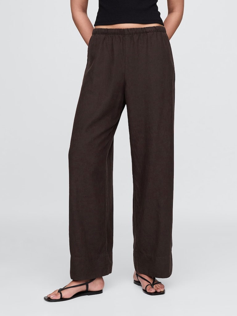 Linen-Blend Easy Wide-Hem Pants