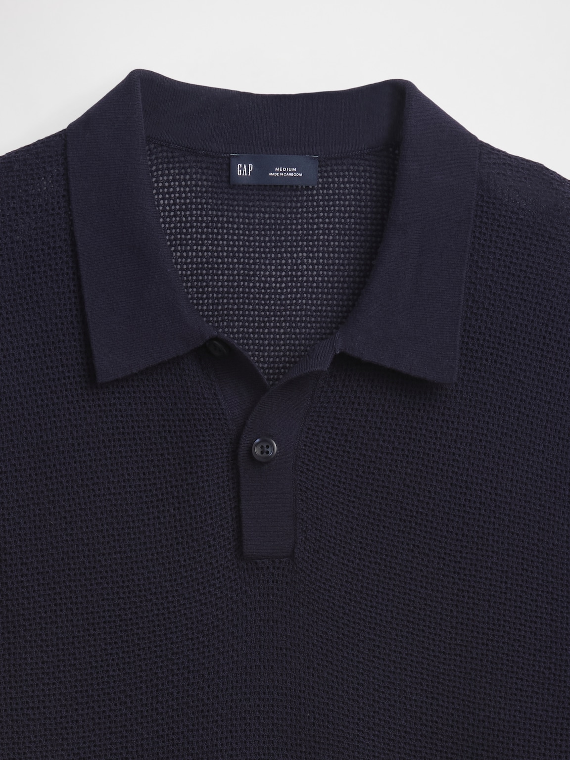 Textured Crochet Polo Sweater
