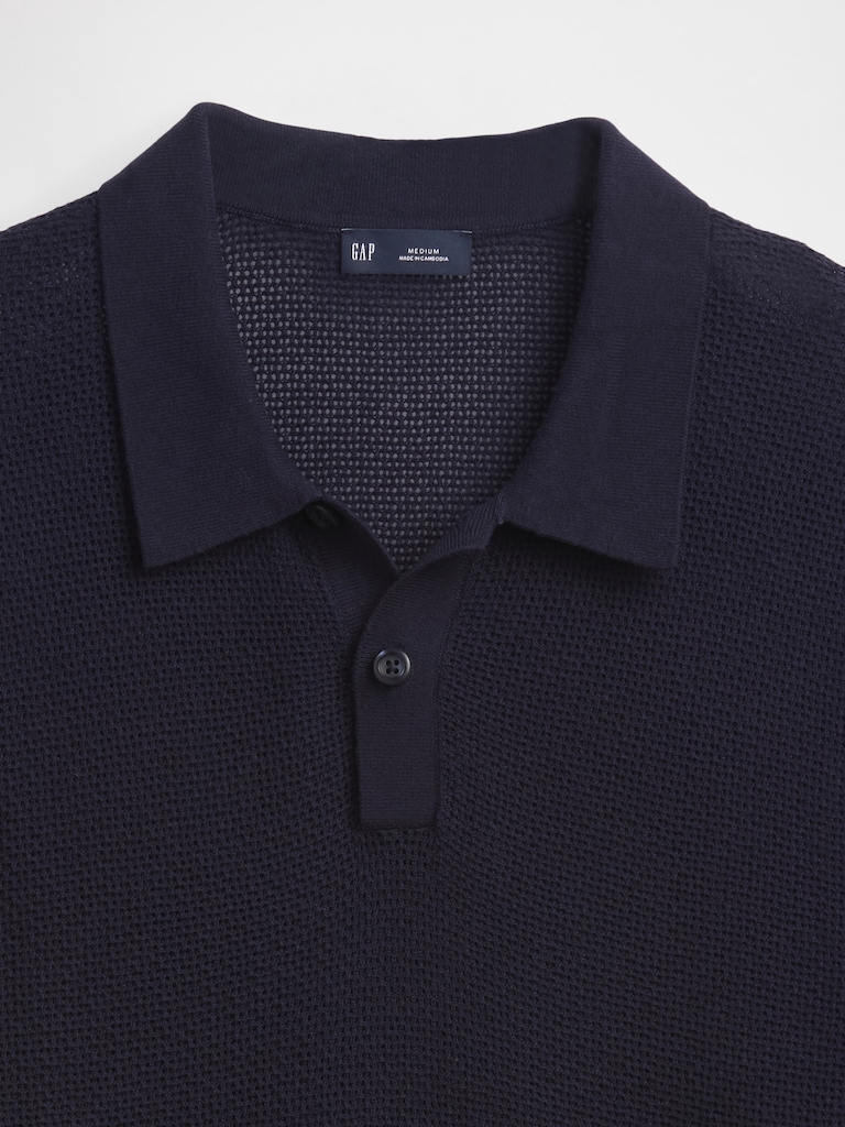 Textured Crochet Polo Sweater