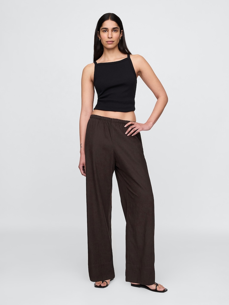 Linen-Blend Easy Wide-Hem Pants