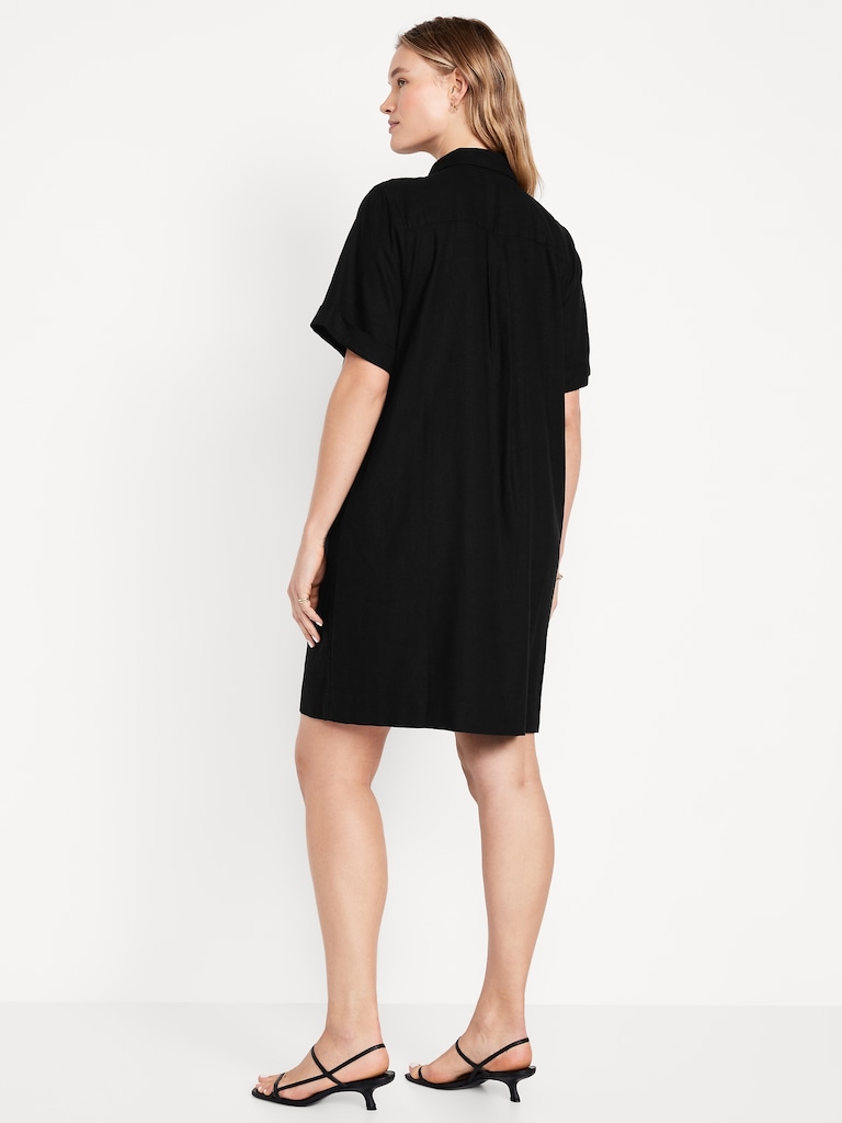Linen-Blend Shirt Dress