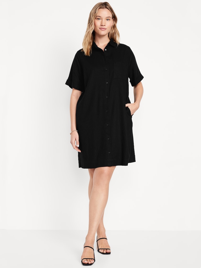 Linen-Blend Shirt Dress
