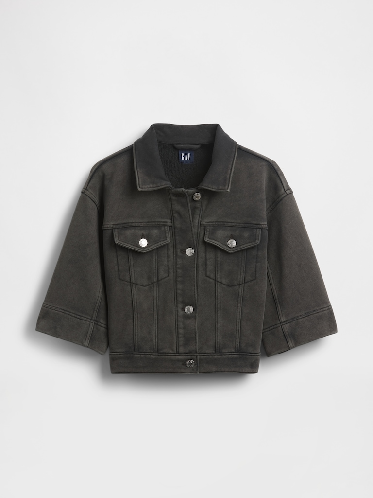 Heavyweight French Terry Denim Crop Jacket