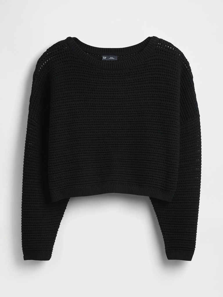 Crochet Boatneck Crop Sweater