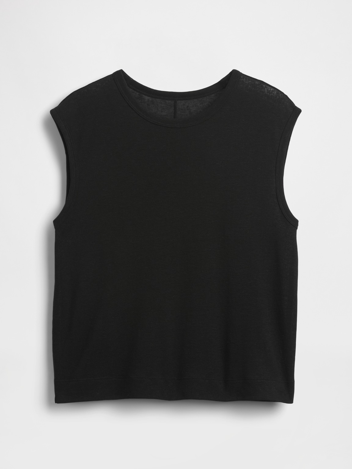 Linen-Blend Crewneck Shell Tank Top