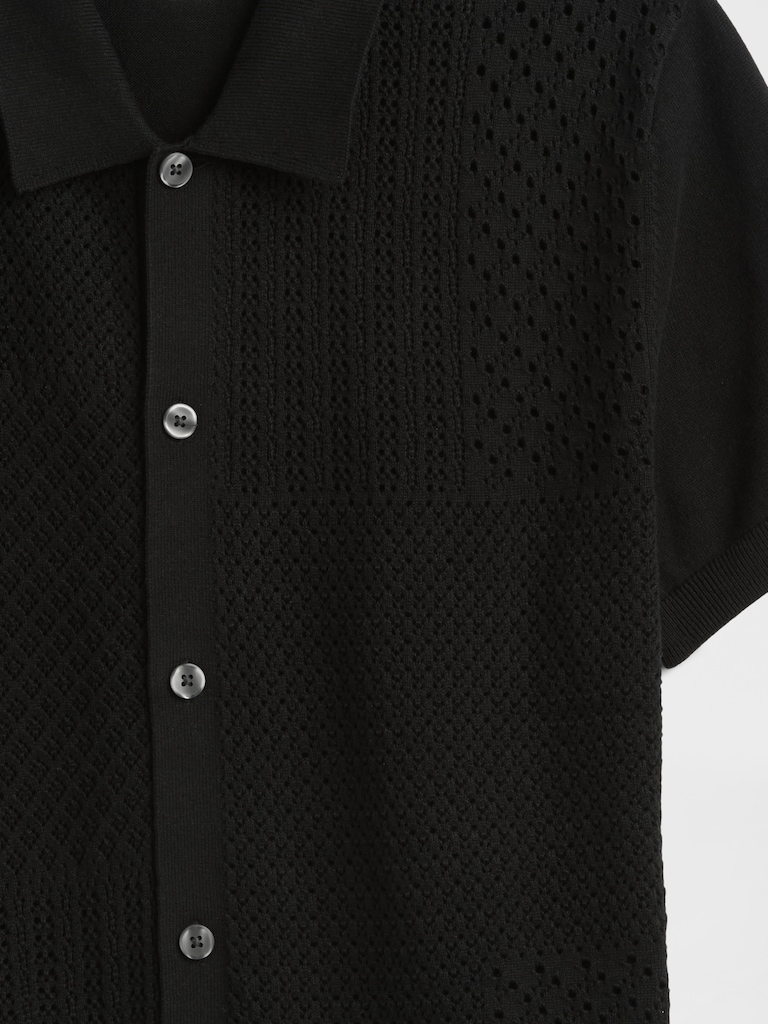 Mixed-Stitch Crochet Vacay Shirt in Standard Fit