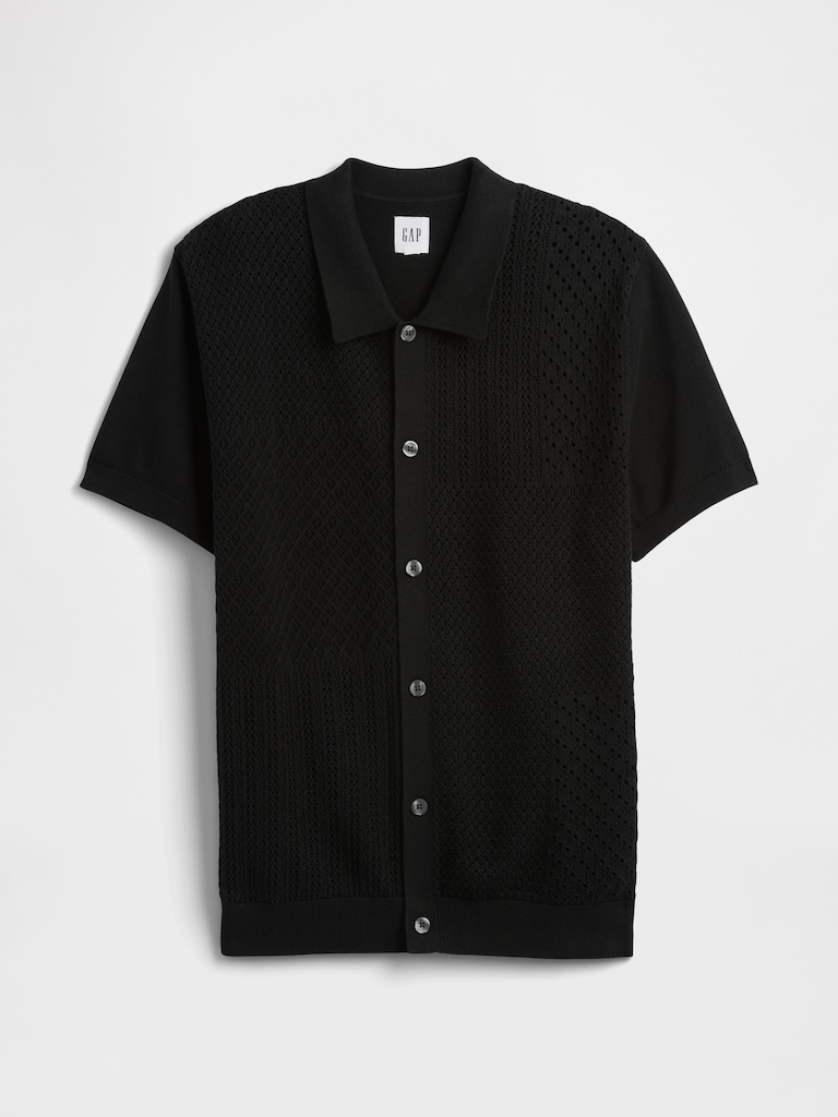 Mixed-Stitch Crochet Vacay Shirt in Standard Fit