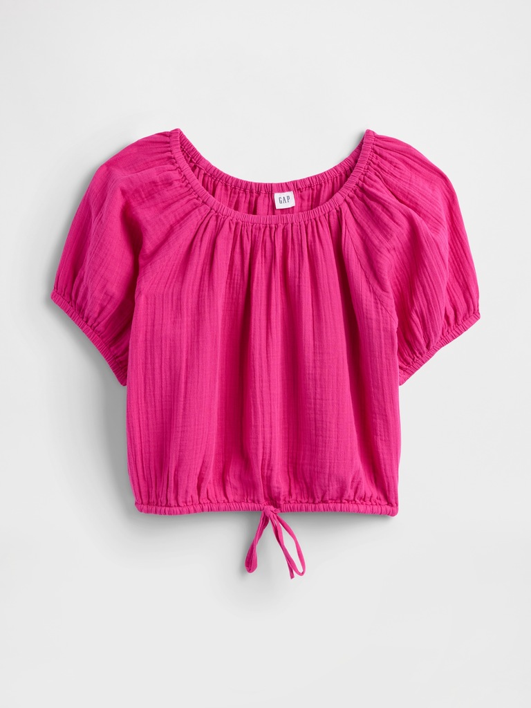 Relaxed Gauze Tie-Hem Top