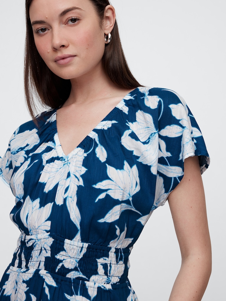 Smocked V-Neck Maxi Dress