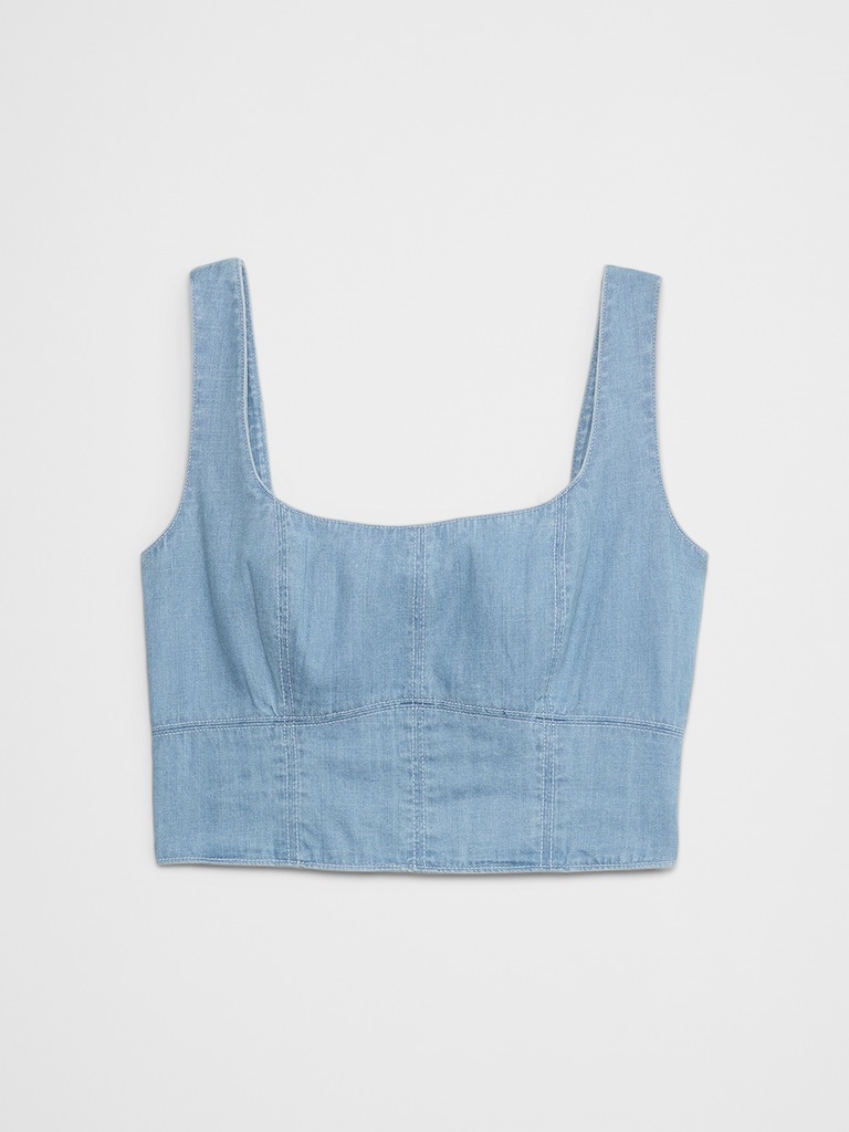 Seamed Square-Neck Denim Bustier