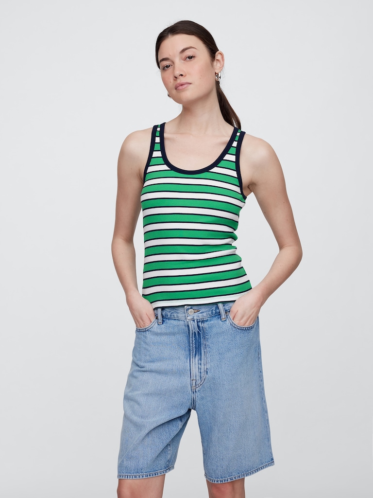 Ribbed Stripe Scoopneck Tank Top