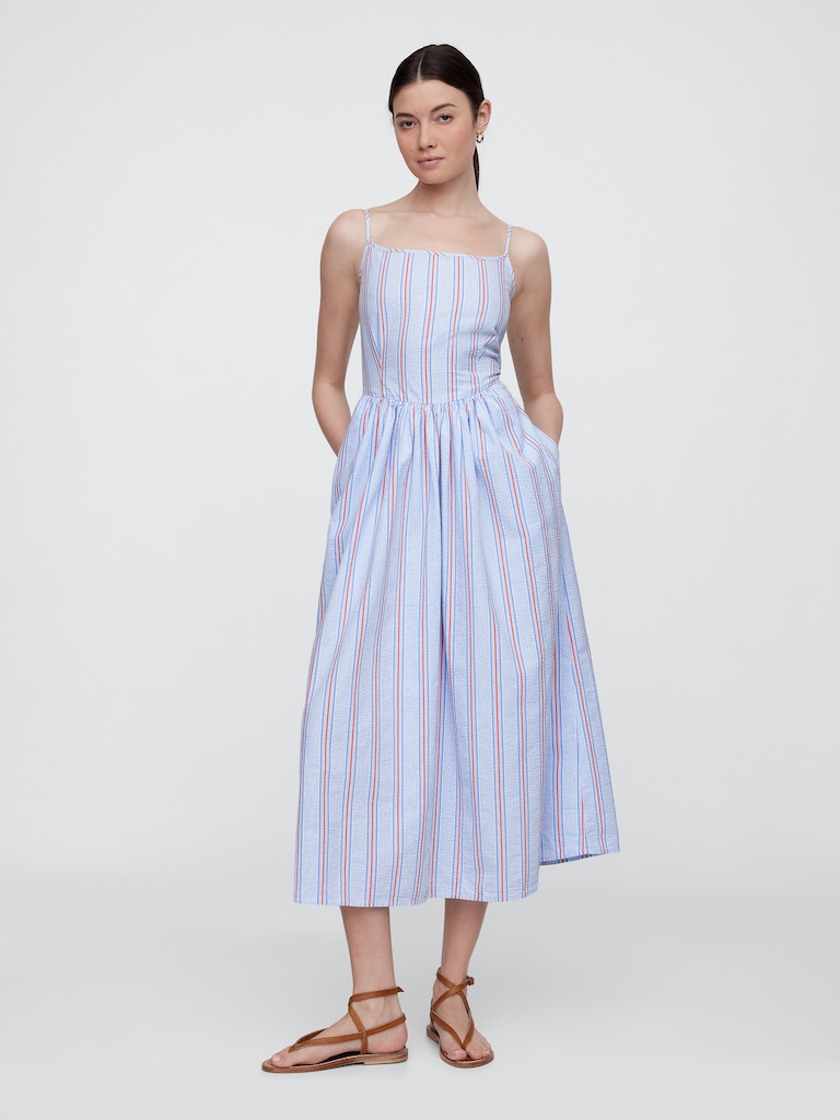 Seersucker Stripe Midi Dress