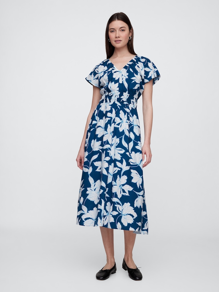 Smocked V-Neck Maxi Dress