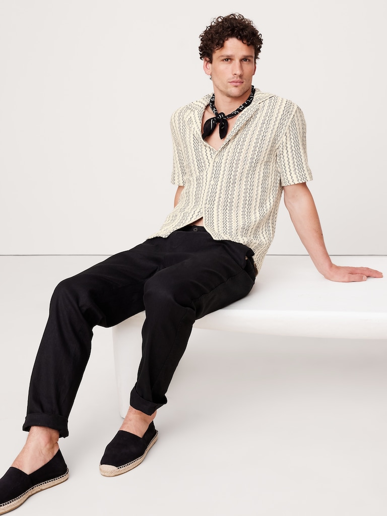 Relaxed-Fit Wavy Stripe Cotton Resort Shirt