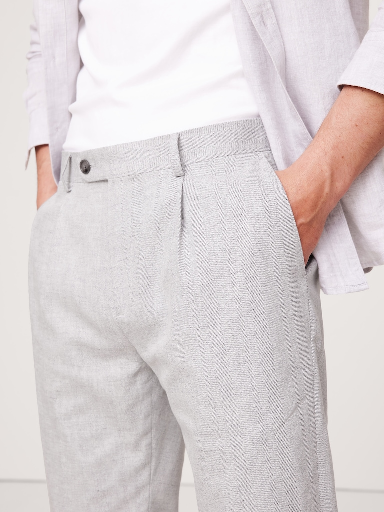 Herringbone Linen-Cotton Suit Pant