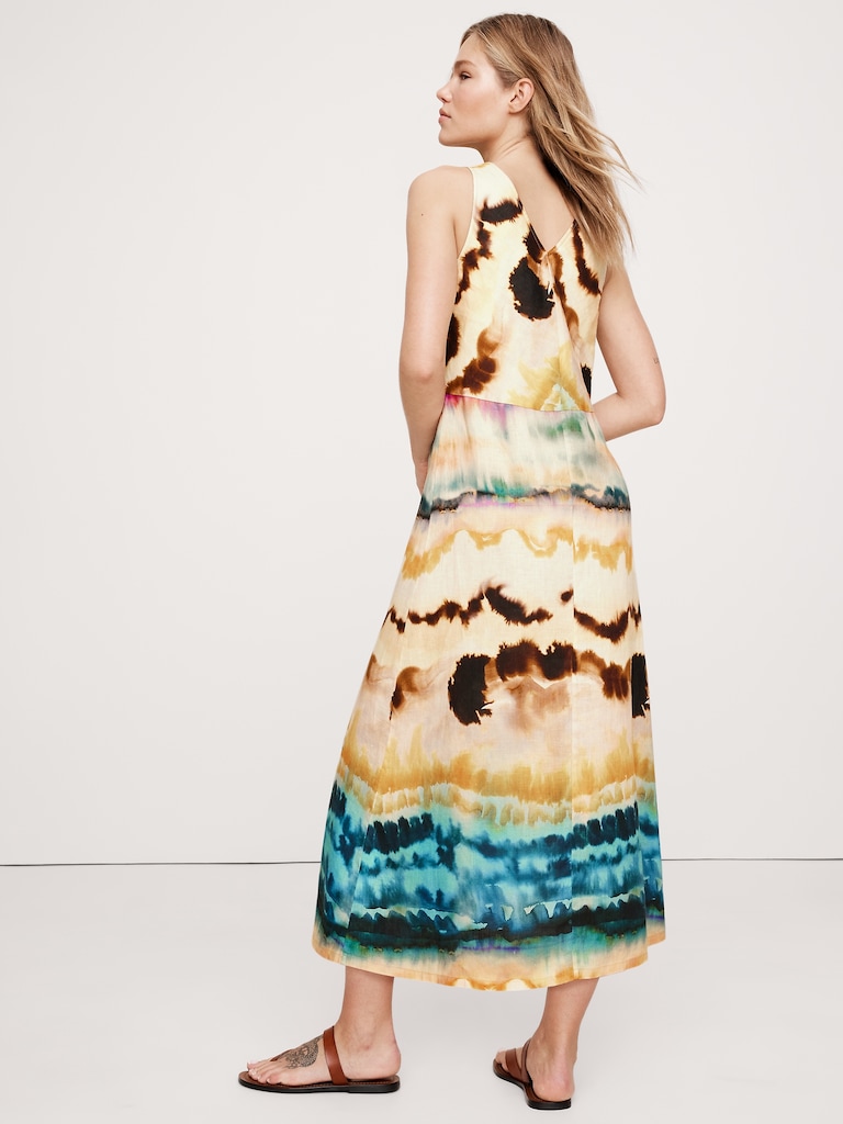 Linen Keyhole Midi Dress