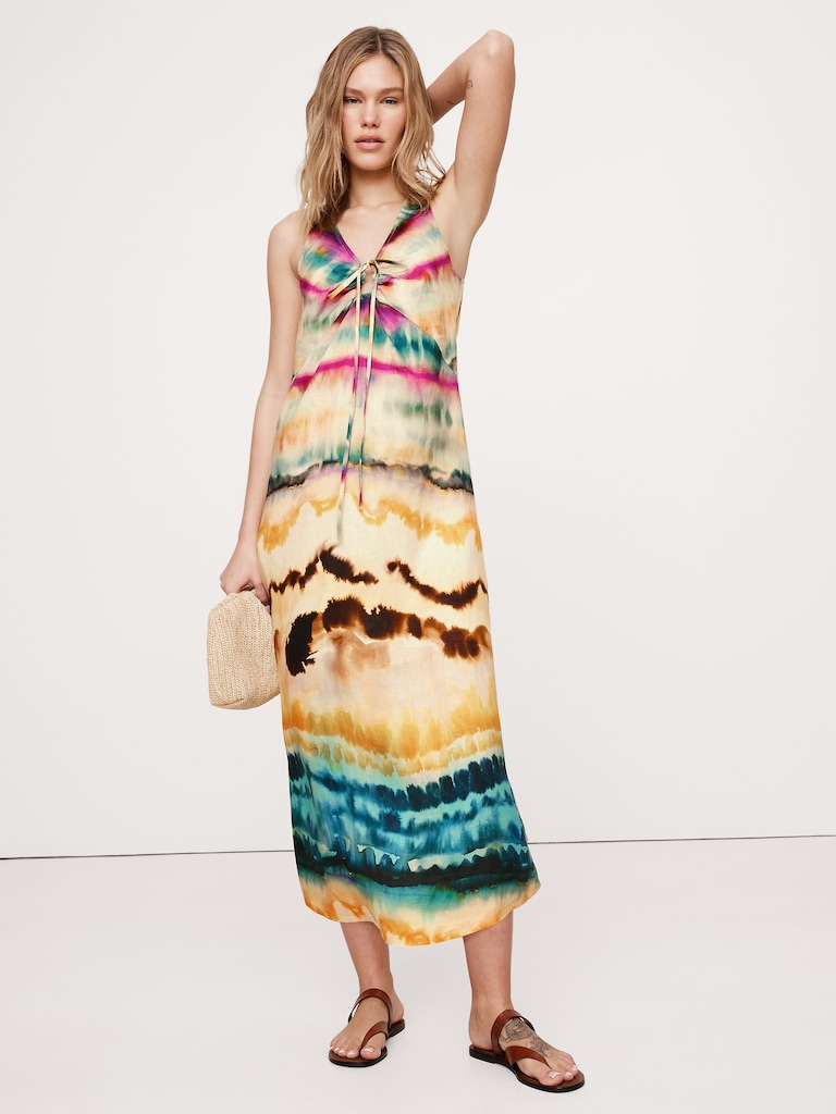 Linen Keyhole Midi Dress