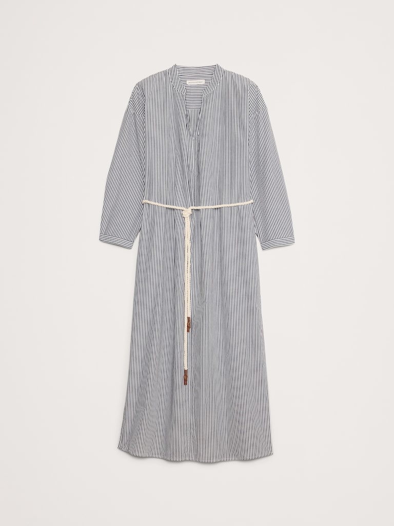 Cotton Poplin Split-Neck Shirt Dress