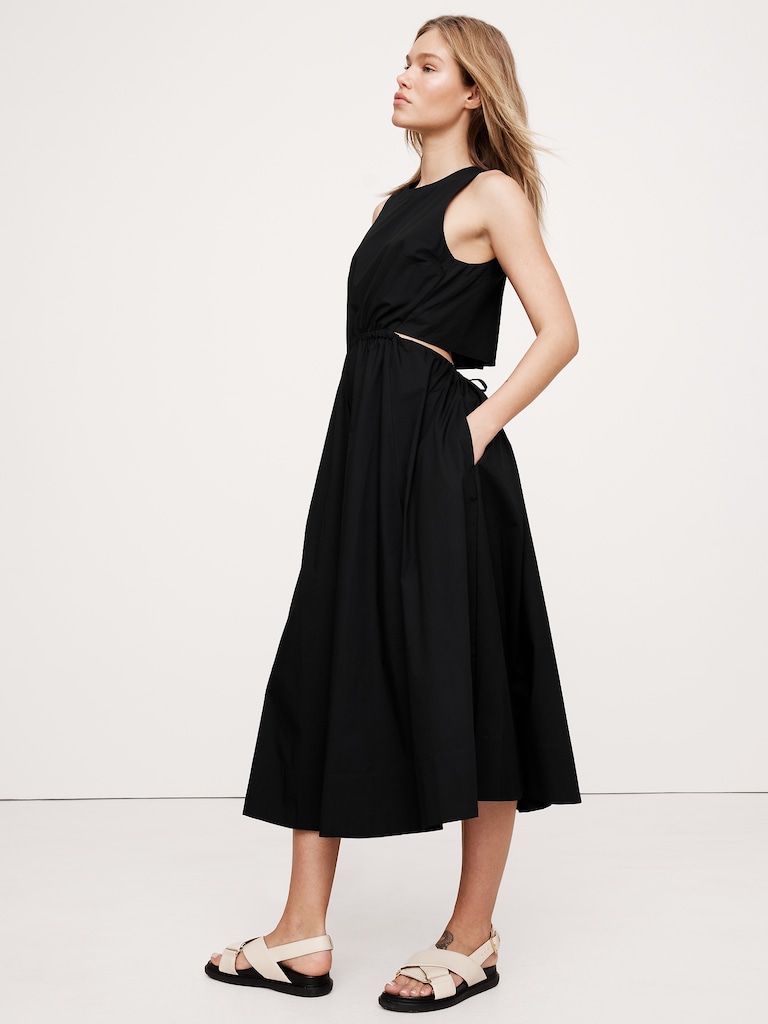 Cotton Poplin Cut-Out Midi Dress