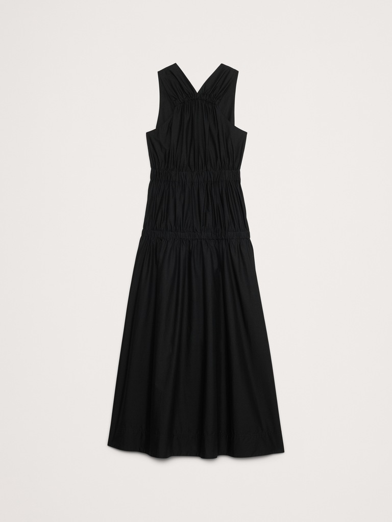 Cotton Poplin Ruched Drop-Waist Maxi Dress