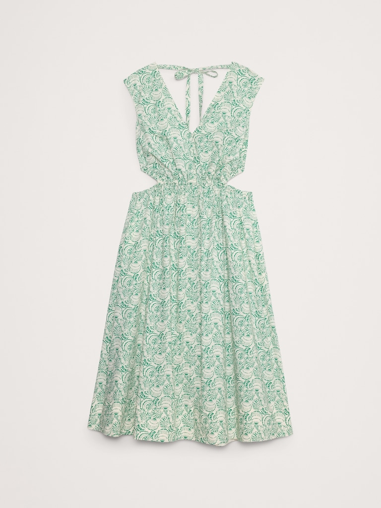 Cotton Poplin Side Cut-Out Midi Dress