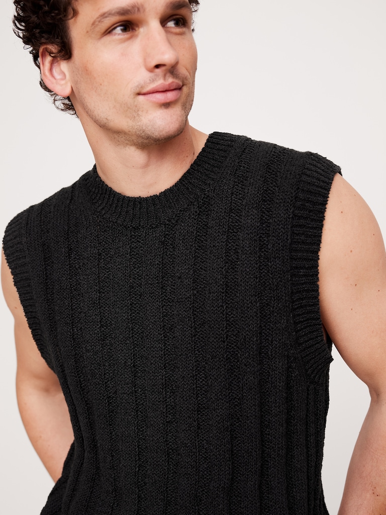 Cotton-Linen Blend Ribbed Sweater Vest